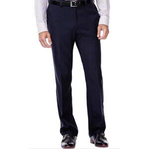 NWT Men's Haggar E-CLO™ Stria Dress Pant Classic Fit, Flat Front Navy 36 x 32